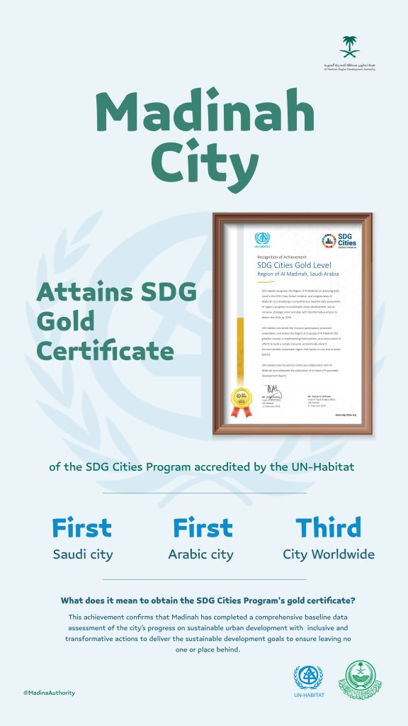 മദീന നഗരം ഗോൾഡ് ലെവൽ SDG സർട്ടിഫിക്കേഷൻ